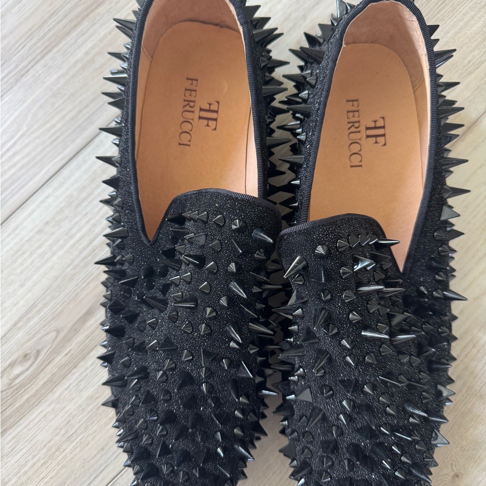 FERUCCI BLACK SPIKES AND CRYSTAL LOAFER SIZE 12 PROM WEDDING SHOES